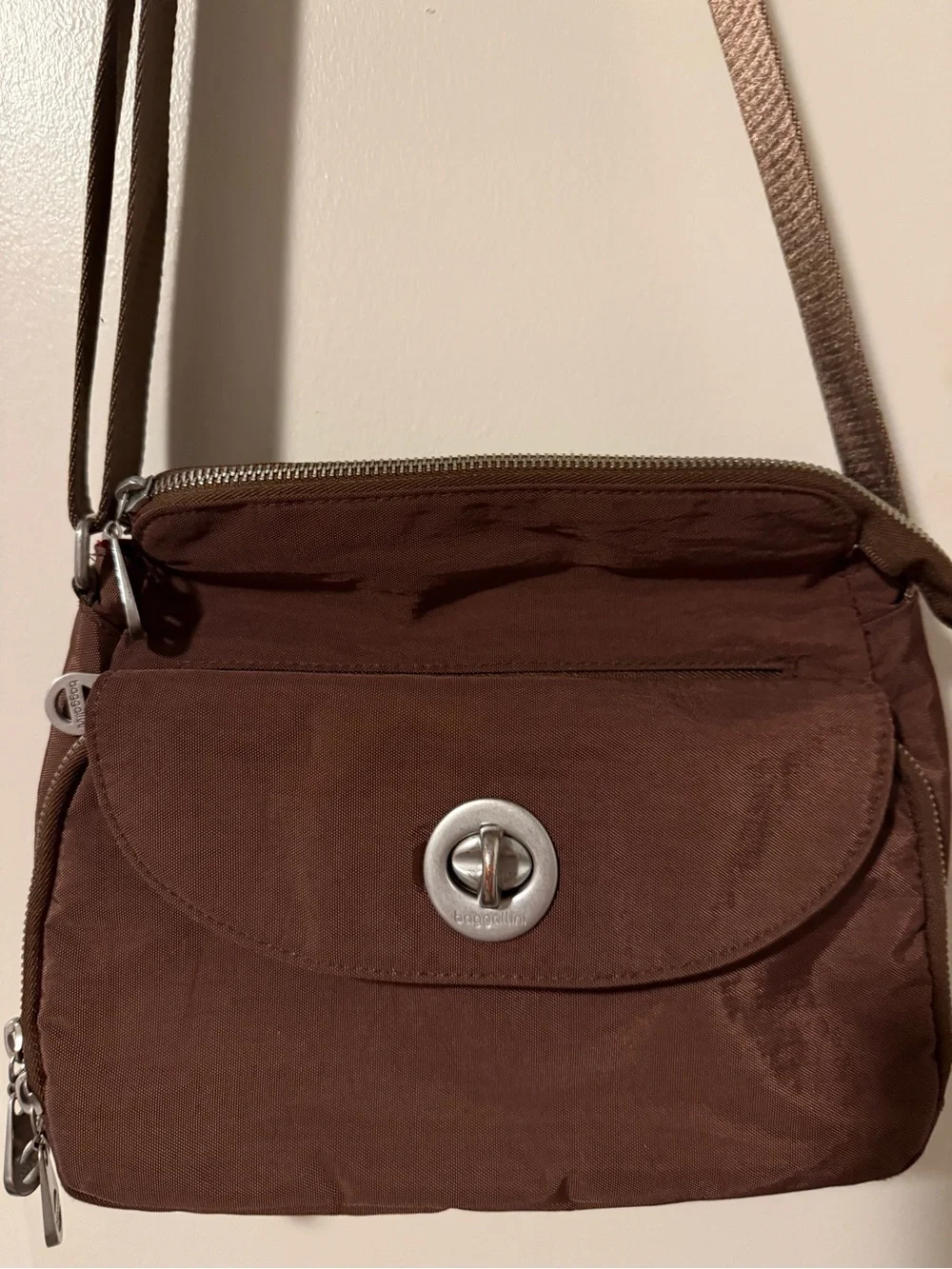 Baggallini Brown Crossbody Bag with Silver Turn-Lock
